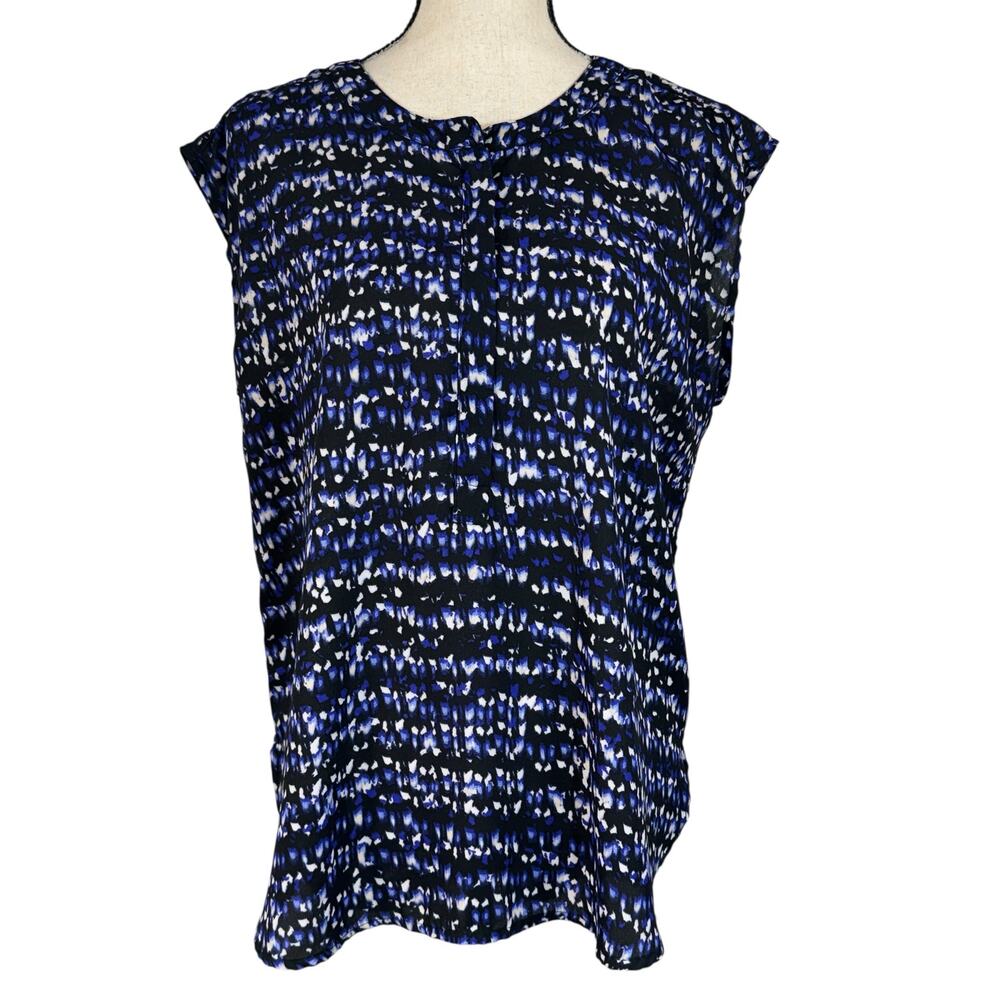 APT 9 Large Top Abstract Lightweight Sleeveless Zip Front Hi-Low Hem Rear Pleat
